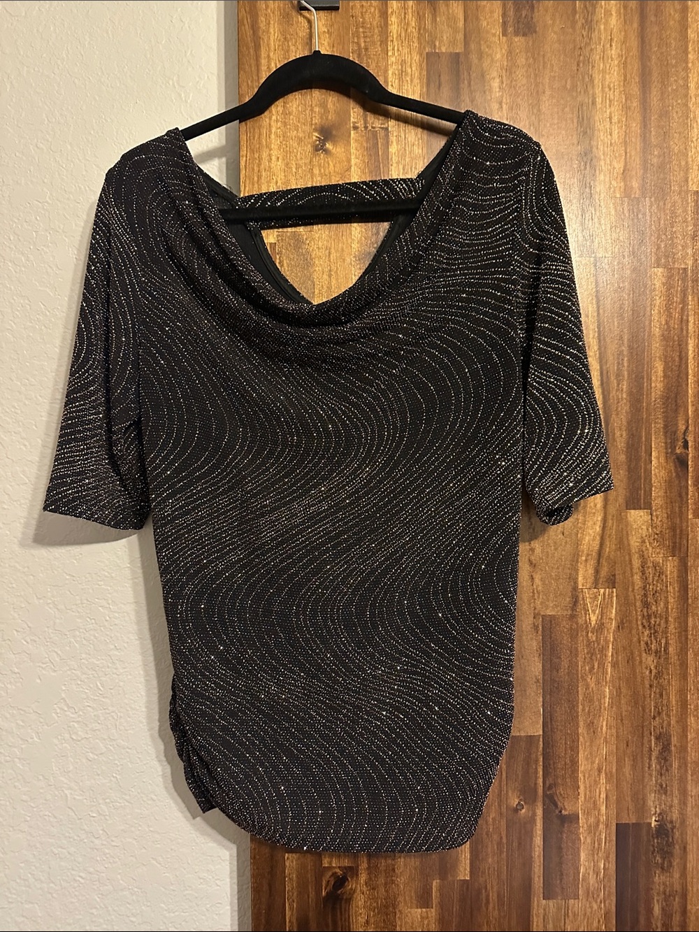 Women's Shimmery Black Cowl Neck Top